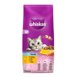 WHISKAS®. Смачні подушечки з куркою. Повнораціонний сухий корм для дорослих стерилізованих кішок та кастрованих котів, 14кг image